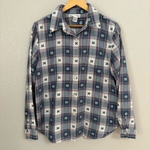 Vintage Alfred Dunner Navy and White Plaid Button-Down Shirt